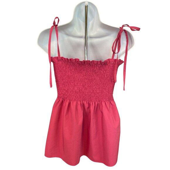 Lyaner Smocked Tank Halter Top Pink Adjustable Tie Straps Boho Y2K - Picture 2 of 7